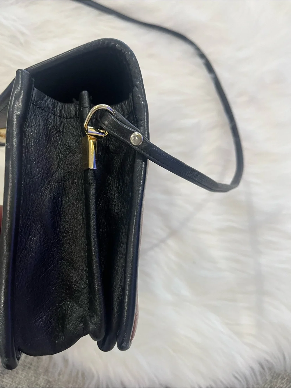 Textured Brown Croc-Embossed Crossbody Bag with Black Trim